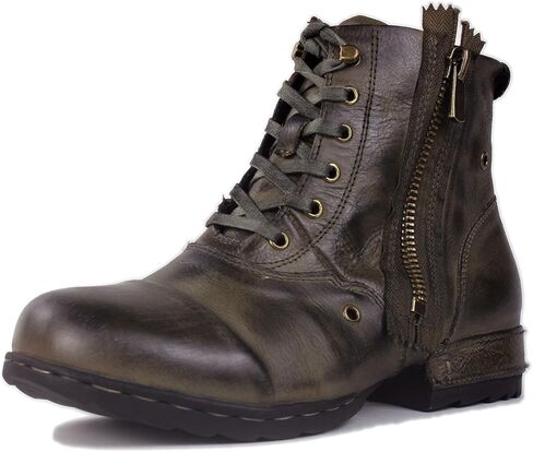OSSTONE Moto Boots for Men Fashion Zipper-up Leather Chukka Boots Casual Shoes Retro Style OS-5008-8-Retro-US in Saudi Arabia