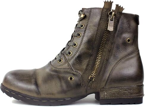 OSSTONE Moto Boots for Men Fashion Zipper-up Leather Chukka Boots Casual Shoes Retro Style OS-5008-8-Retro-US in Saudi Arabia