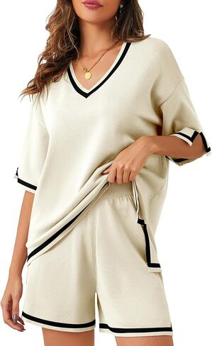 Bloggerlove Women Lightweight Knit Short Sets 2 Piece Lounge Sets Sweater Set for Women in Saudi Arabia
