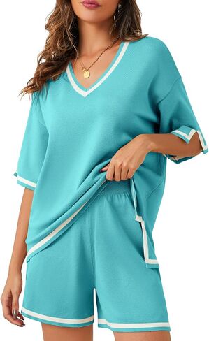 Bloggerlove Women Lightweight Knit Short Sets 2 Piece Lounge Sets Sweater Set for Women in Saudi Arabia