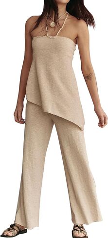 مجموعتان من قطعتين للنساء أنبوب قمم وسراويل صالة سترة مجموعة الصيف شاطئ العطلات السفر in Kuwait