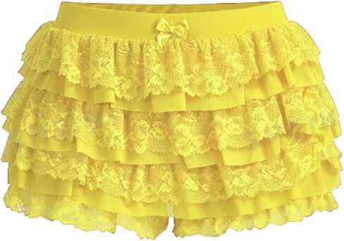 Women's Pink Layered Ruffle Shorts Y2K Lolita Bloomer Lace Trim Booty Mini Micro Boy Shorts Cute Fluffy Pettipants in Kuwait