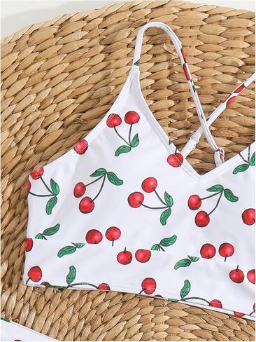 Floerns Girl's 3 Piece Swimsuit Cherry Print Cute Bikini Set with Cover Up Skirt in Saudi Arabia