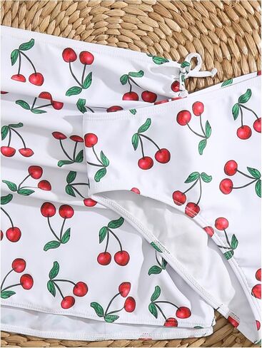 Floerns Girl's 3 Piece Swimsuit Cherry Print Cute Bikini Set with Cover Up Skirt in Saudi Arabia