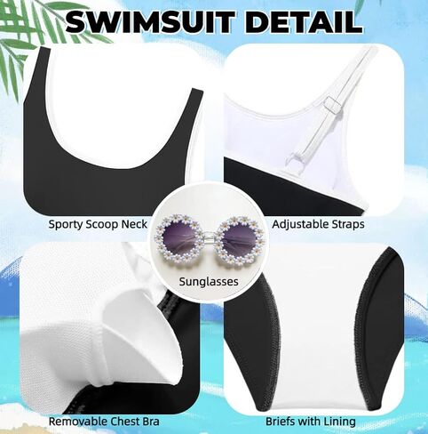 Teen Girls Swimsuit High Waist Sporty Bikini Bathing Suits with Cover Up Skirt and Sunglasses 4 Piece Set 8-15 Years in Saudi Arabia