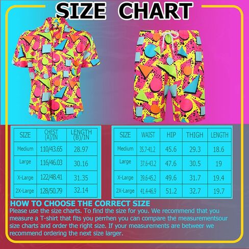 Geosar Men's 2 Pcs 80s 90s Outfit for Men Hippie Shirts and Shorts Set with Hat Neon Disco Halloween Party Costume Clothes in Saudi Arabia