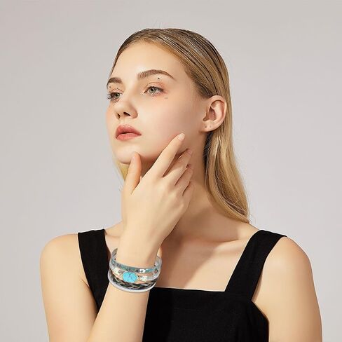 Turquoise Bracelet Leather Wrap Bracelets for Women Fashion Multi-Layer Jewelry for Her in Saudi Arabia