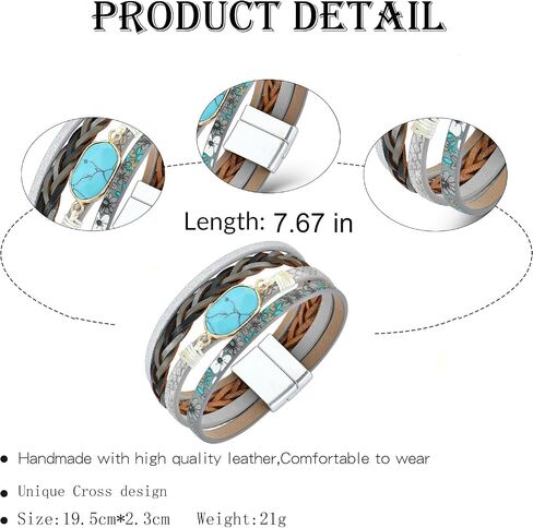 Turquoise Bracelet Leather Wrap Bracelets for Women Fashion Multi-Layer Jewelry for Her in Saudi Arabia