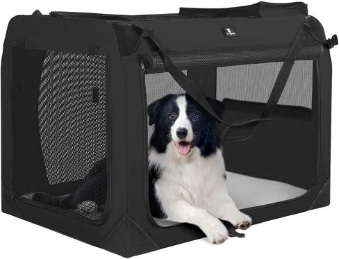 قفص كلب ناعم قابل للطي بثلاثة أبواب من X-ZONE PET، منزل للحيوانات الأليفة داخلي وخارجي، متوفر بأحجام وألوان متعددة (40 بوصة، أسود كربوني) in Kuwait