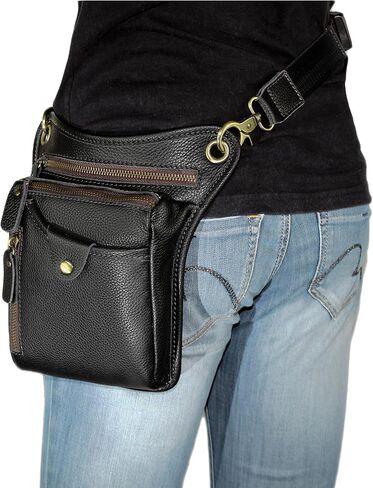 DK86 Genuine Leather hip bag Thigh Drop Leg Bag Waist fanny Pack for Men and Women Black in Saudi Arabia