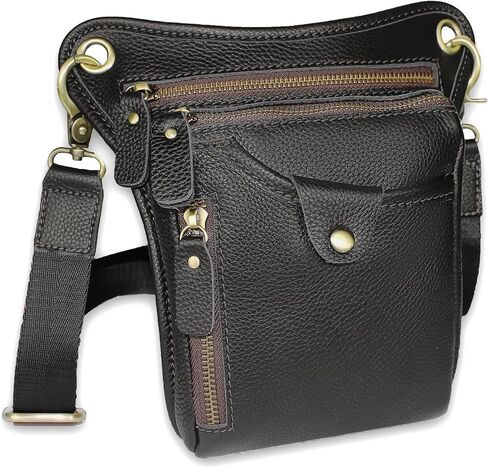 DK86 Genuine Leather hip bag Thigh Drop Leg Bag Waist fanny Pack for Men and Women Black in Saudi Arabia