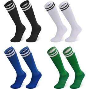 Finerview Kids Soccer Socks Baseball Softball Socks, Knee High Stripes Arch Ankle Support Athletic Socks for Boys & Girls