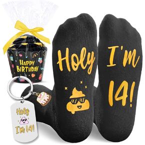 HAPPYPOP Birthday Gift Ideas for Teen Boys - 13-18 Year Old Gift Socks for Boys Girls with Keychain