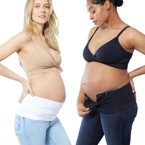 Ingrid & Isabel Everyday Bellaband 2-Pack, Original Maternity Belly Band, Pregnancy & Postpartum Pants & Jeans Extender, Black/White, Size 1