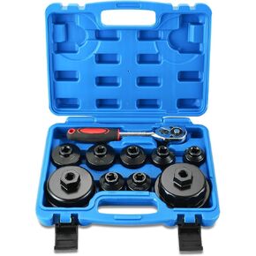 10PC Oil Filter Wrench Set, Metric Oil Filter Cap Socket Kit, 3/8" Drive, Includes 24-65mm Sizes, Low Profile Removal Tools for Oil Change, Compatible with Toyota, BMW, Mercedes, VW