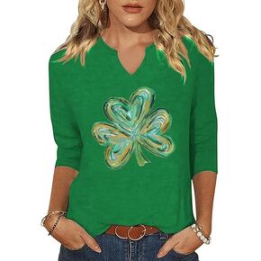 3/4 Sleeve St Patrick's Day Shirts for Women Lucky Irish Shamrock Graphic Shirts Festival Party Tops Blouse