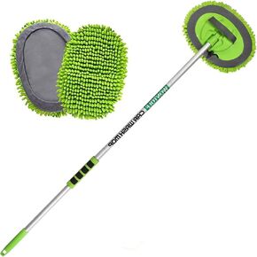 62'' Car Wash Brush with Long Handle Chenille Microfiber Car Wash Mop Mitt Kit Scratch-Free Car Cleaning Brush Kit Car Care Kits with Replacement Head Supplies for Cars RV Truck Boat