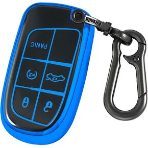 لغطاء مفتاح Jeep Key Fob مع KeyChian ، TPU Protection Key Case متوافق مع RAM Grand Cherokee Renegade Chrysler Durango Journey Smart Remote Key (Red ، 5 Button)