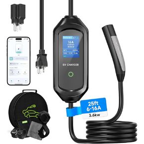 Level 1 Tesla Charger(110V-240V) 16A, Tesla Mobile Charger with NEMA 6-20 Plug&5-15 Adapter, 25 FT Extension Cord - Portable Electric Car Charger for Tesla Model Y/3/S/X