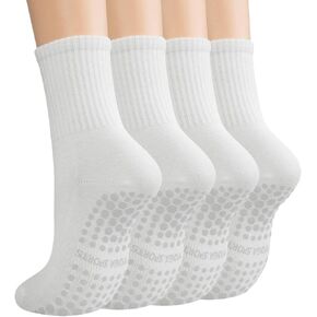 Pilates Socks with Grips for Women Yoga Crew Non Slip Socks for Barre Hospital Workout Slipper Socks 2-4 Pairs