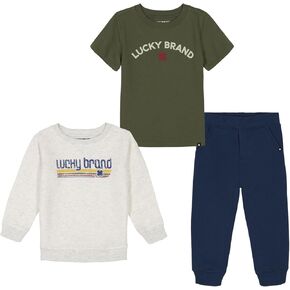 Lucky Brand boys 3pc Fleece Crewneck/Tee/Pant Set
