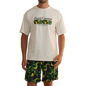 Mens Hawaiian T Shirt 2 Piece Set Short Sleeve Men's Beach Wear Suit Clothing Shirts