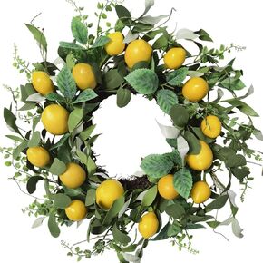 Lemon Wreaths for Front Door 18 Inch Artificial Spring Summer Wreath with Lifelike Lemon and Leaves Green Wreaths for Home Farmhouse Wall Porch Party Indoor Outdoor Decoration