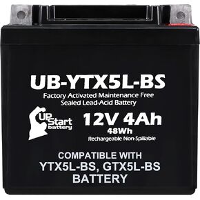 12V 4Ah YTX5L-BS Battery Replacement for GTX5L-BS Battery - Compatible with Honda 5L-BS DTX5L-BS CTX5L-BS CT5L-BS ES5LBS PTX5L-BS ATX5L ET5L - 12 Volt Motorcycle Quad ATV Batteries, YTX5L AGM SLA