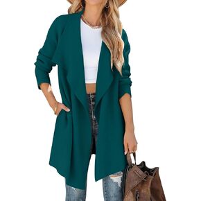 ZESICA Women's Casual Lapel Cardigan Long Sleeve Open Front Irregular Hem Soft Knitted Sweater Coat with Pockets
