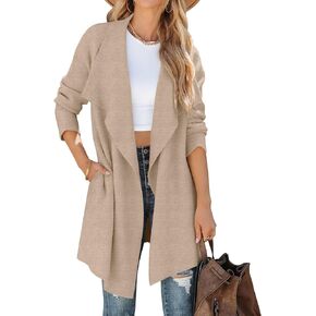 ZESICA Women's Casual Lapel Cardigan Long Sleeve Open Front Irregular Hem Soft Knitted Sweater Coat with Pockets in Saudi Arabia