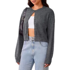 Missactiver Women's Button Down Cardigan Sweater Sweater Solid Open Front Long Sleeve Crewneck lebetgans stack
