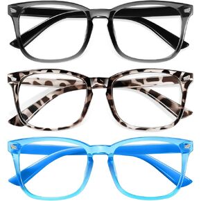 Okany Blue Light Glasses for Kids 3 Pack Blue Light Blocking Glasses for Girls Boys Computer Gaming Screen Glasses, Anti Glare Eyestrain Teen Fashion Glasses Age 3-10 (Grey Black+Transparent+Leopard)