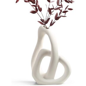 Modern White Ceramic Flower Vases for Home Decor Aesthetic, Boho Decorative Vase for Bouquet Pampas Grass, Living Room Bedroom Kitchen Maximalist Decor (White)