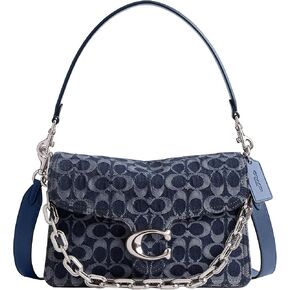 Coach Signature Denim Tabby Shoulder Bag with Chain, LH/Deep Blue Multi
