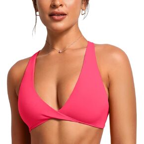 VANTONIA Womens Butterluxe Twist Front Sports Bra Deep V-Neck Crop Top Strappy Cross Back Bra with Nipple Covers-Vivi Bra