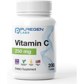 Puregen Labs Vitamin C 250 MG Supports a Healthy Immune System & Antioxidant Protection | Non-GMO | Gluten Free | Made in USA - 200 Tablets