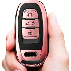 Tukellen for Audi Key Fob Cover Case ، Premium Soft TPU 360 درجة الحماية الكاملة مفتاح المفتاح المتوافقة مع Audi R8 Q5 Q7 S4 S5 S5 S6 S8 SQ5 RS5 RS7 A4 A5 A6 A7 A8 KEYLING (RED)