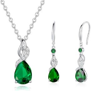 FANCIME Emerald Pendent Necklace/Dangle Earrings for Women