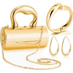 Quelay 3 Pcs Clutch Purse Jewelry Set for women Evening Prom Purses Metallic Handbag jewelry accessories Bracelet Earrings for Formal Wedding Banquet Retro