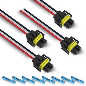 H11 H8 880 881 Wiring Harness Pigtail Sockets Female Connector for Headlights/Fog Lights (Pack of 4)