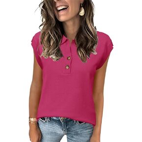 IECCP Womens Cap Sleeve Vest Stest Summer V الرقبة خفيفة الوزن زر غير رسمي
