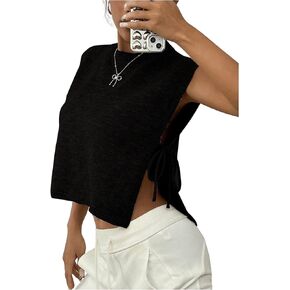 Gorglitter Women's Cap Sleeve Tank Tank Tops Frased Sideveless Side Tie Sweater Stest Vest