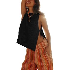 Womens Spring Summer Sleeveless Side Tie Sweater Top Stylish Ribbed Knit Dropped Tank 2025