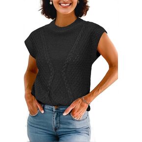 Arach&Cloz Womens Spring Sweater Vest 2025 Cap Sleeve Crew Neck Casual Tops Cable Knit Crochet Loose Fit Summer Outfits