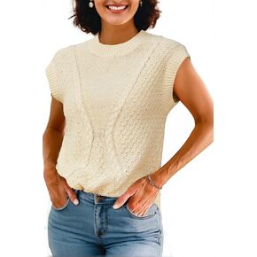 Arach&Cloz Womens Spring Sweater Vest 2025 Cap Sleeve Crew Neck Casual Tops Cable Knit Crochet Loose Fit Summer Outfits in Kuwait