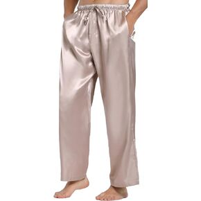 Lavenderi Mens Satin Pajama Pants, Long Pajama Bottoms with Drawstring