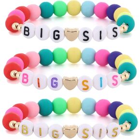 Taouzi 3Pcs Big Sister Gift for Sister Big Sister Bracelet Handmade Colorful Clay Beads Bracelets Big Sister Announcement Sister Jewelry Big Sister Birthday Gifts for Sister