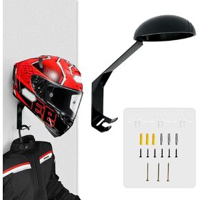 Helmet Holder Wall Mount, Metal Motorcycle Gear Rack with 2 Key Hooks, Helmet Wall Mount for Men Women, Helmet Hanger Wall Mount, Helmet Rack for Baseball/Football (Classic Black, 1)