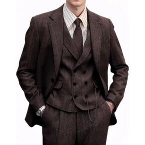 Tweed Herringbone Men Suit 3 Piece Suits for Men Formal 2 Button Wool Jacket Dress Suit Vest Pants Mens Wedding Prom Tuxedo