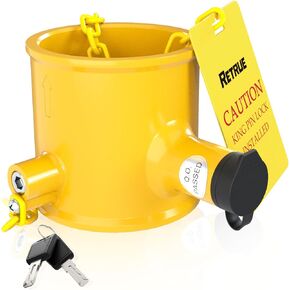 Retrue 5th Wheel Lock Huchice Duty Duty King Pin Lock Pinting Anti anti antift for RVS Poncler Poncers and Campers with Tarning Tag ، Yellow